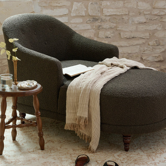 Marley Chaise with a throw blanket on top