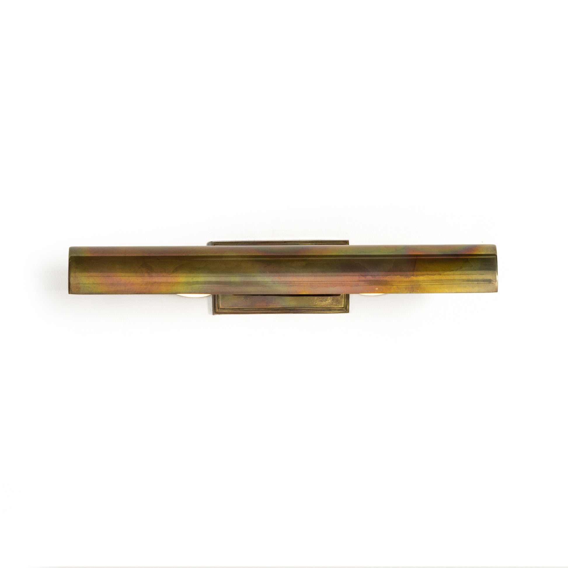 Small Burnt Brass Clementine Picture Light front view shown with light on