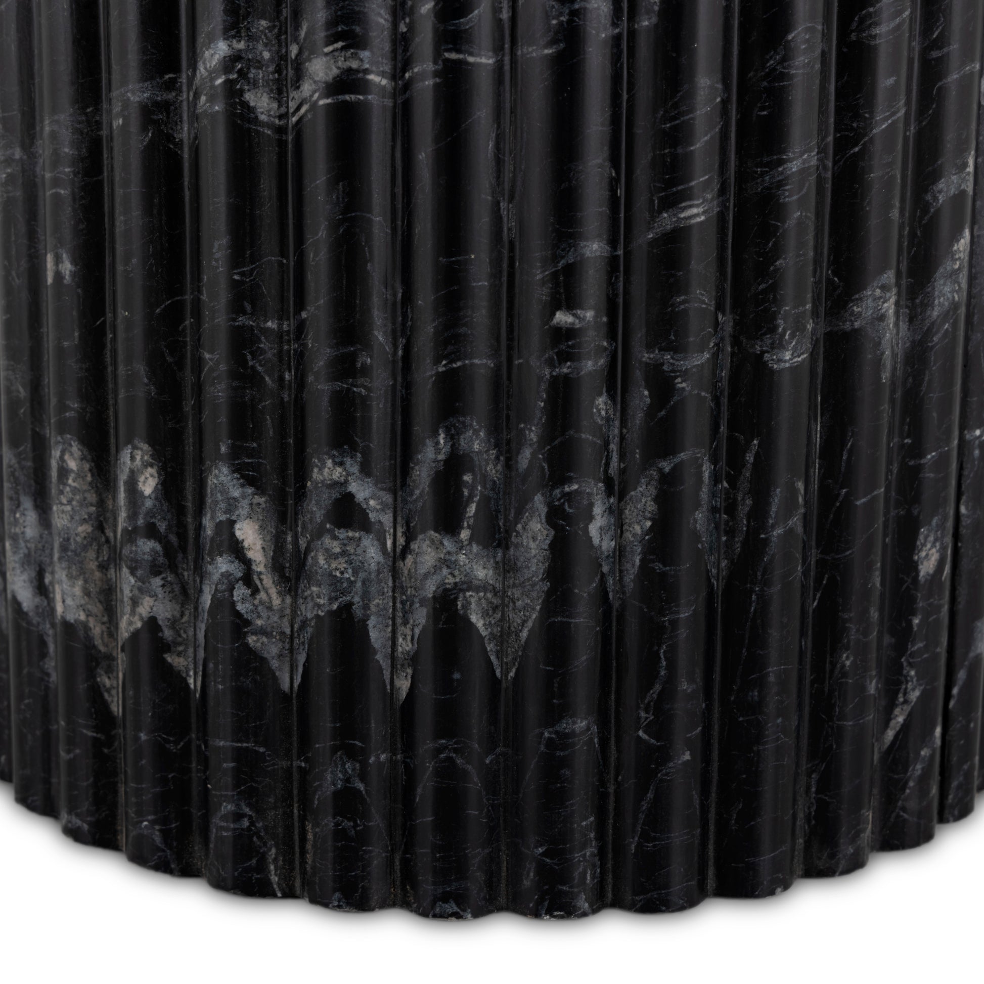 Deco Marble End Table - Black Marble ribbed material up close