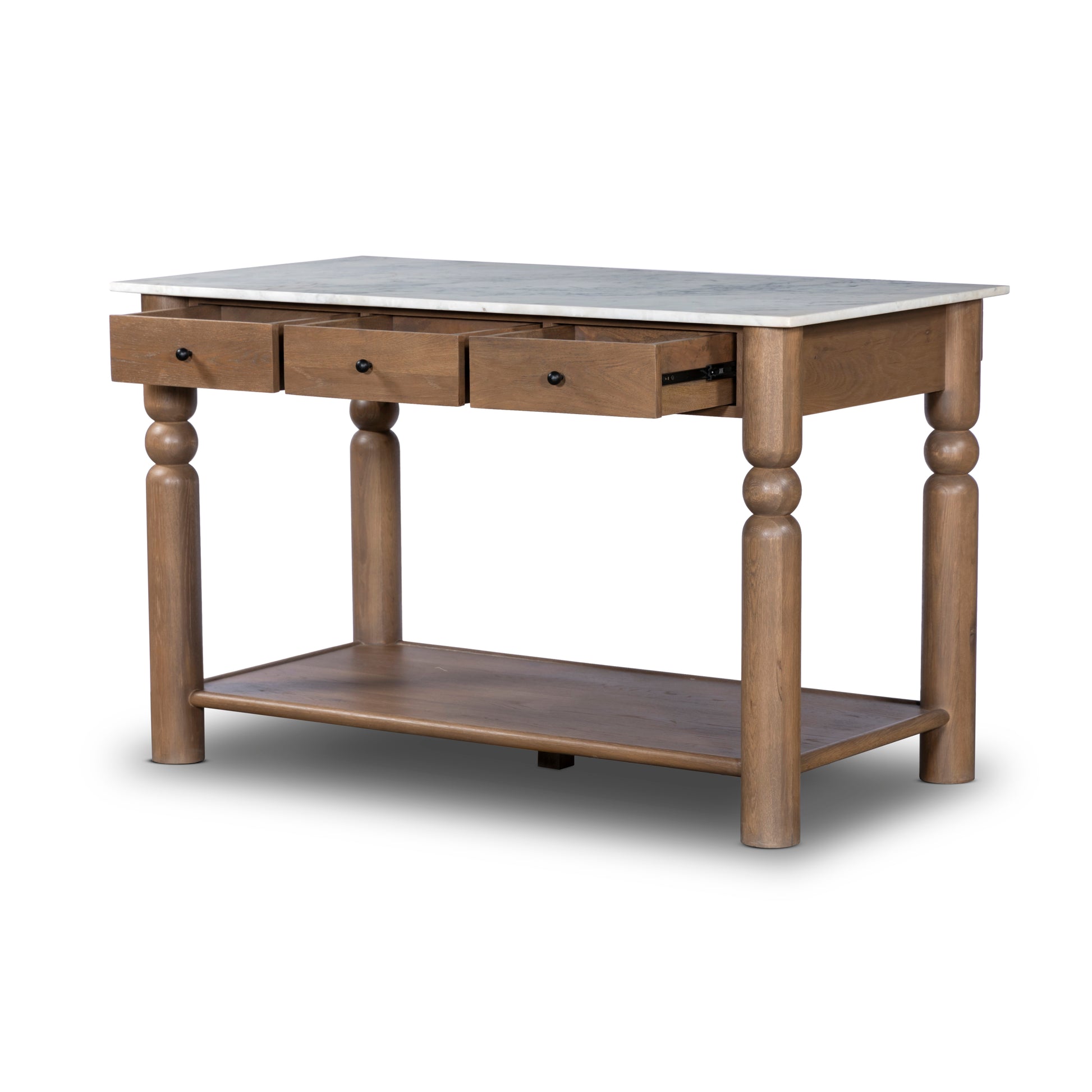 Hart Kitchen Island shown with drawers open