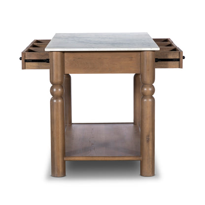 Hart Kitchen Island shown from end with drawers open