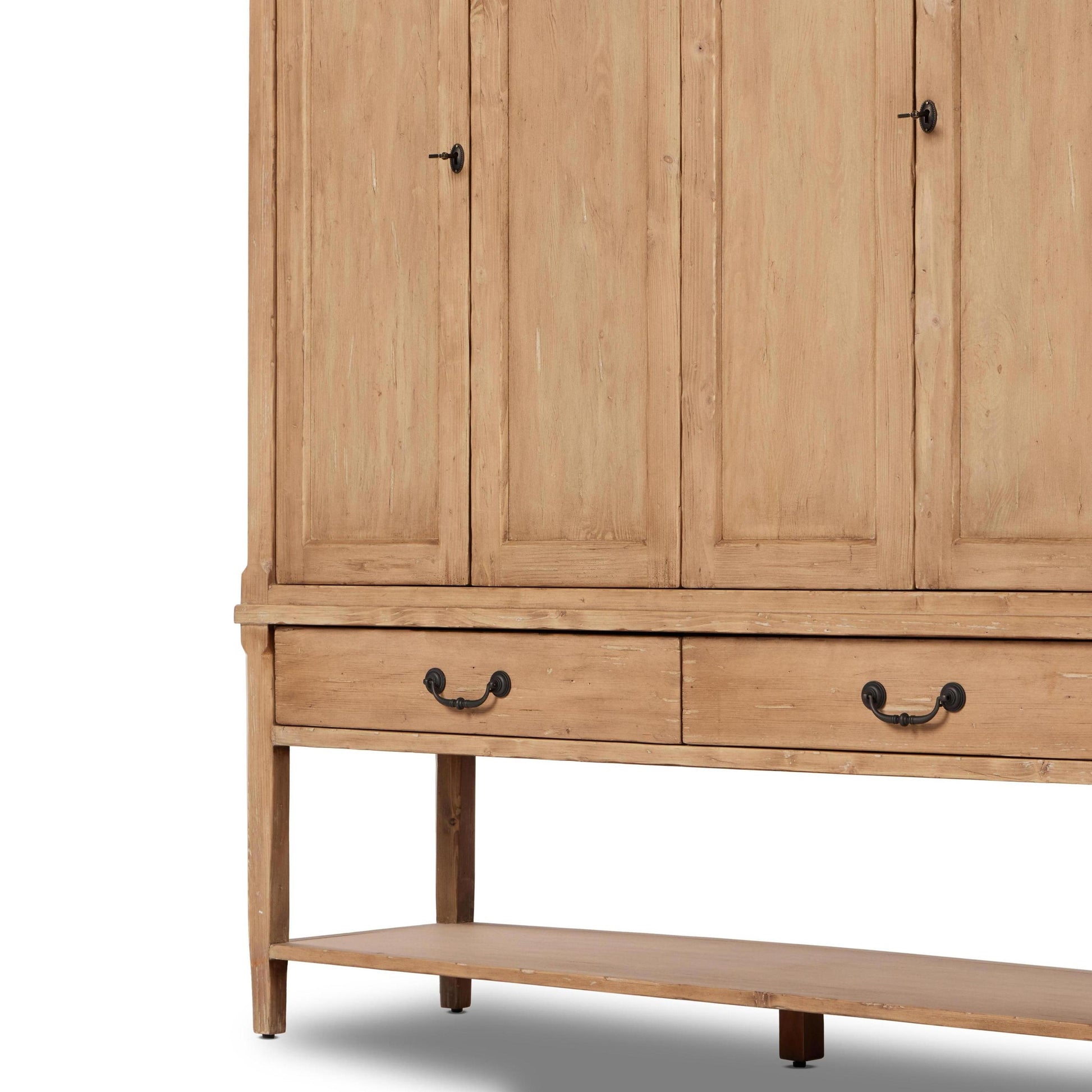 Hurston Wide Cabinet in aged light pine close up