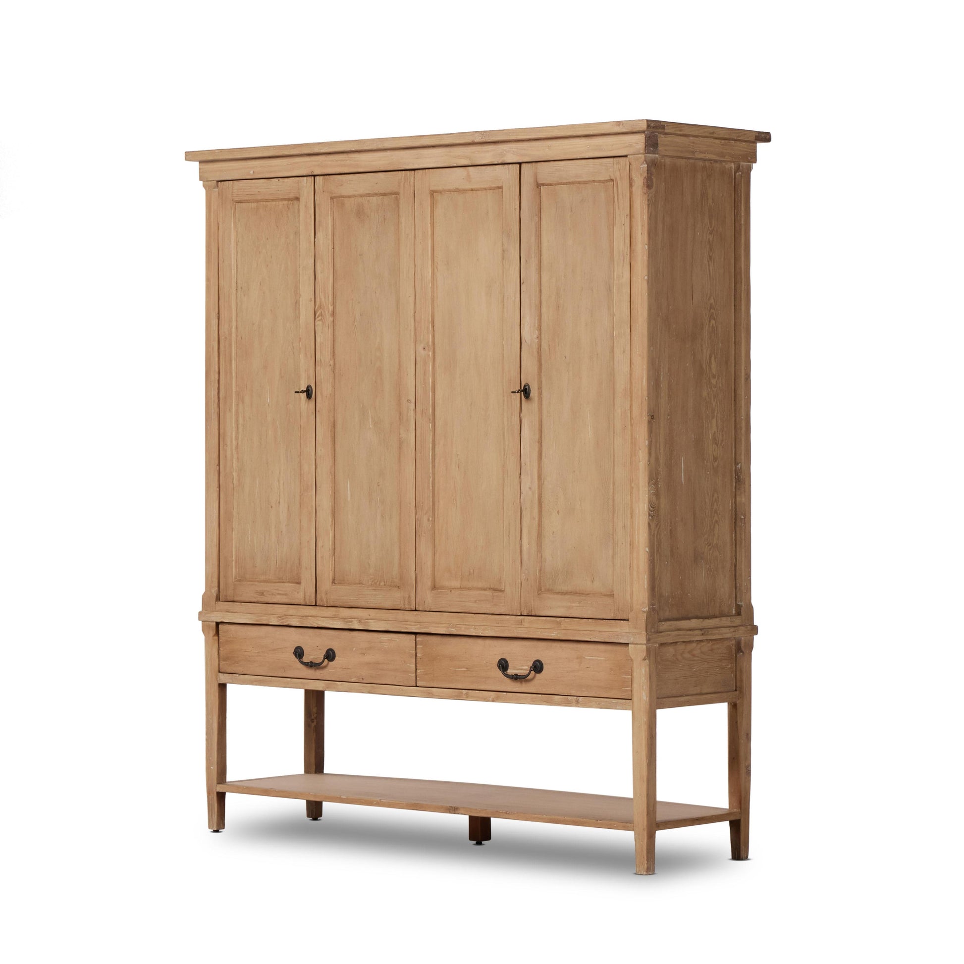 Hurston Wide Cabinet in aged light pine angled