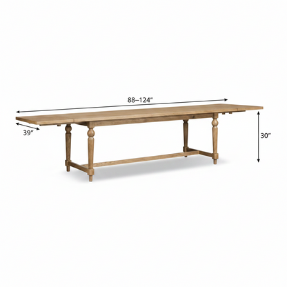 Wooden table with dimensions indicated on a white background