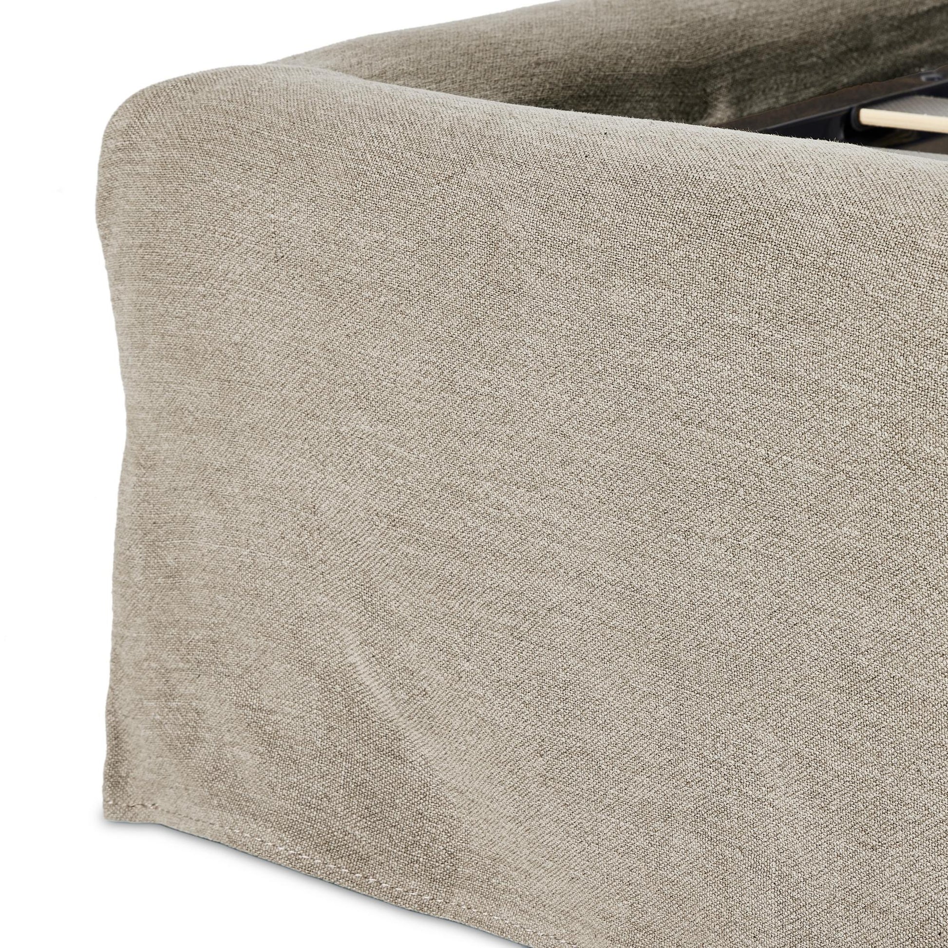 Blythe Slipcover Bed broadway stone close up of corner of bed frame