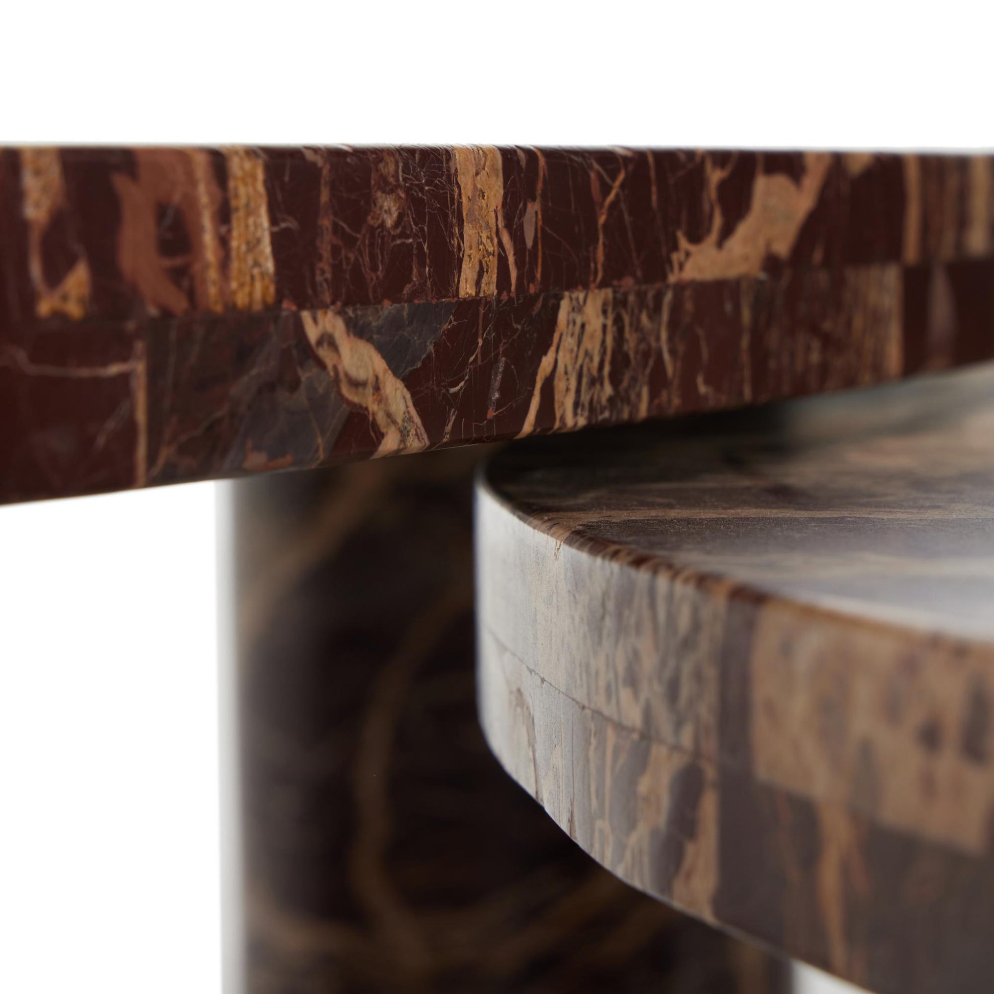 Aurora Marble Nesting Coffee Table Set in merlot close up