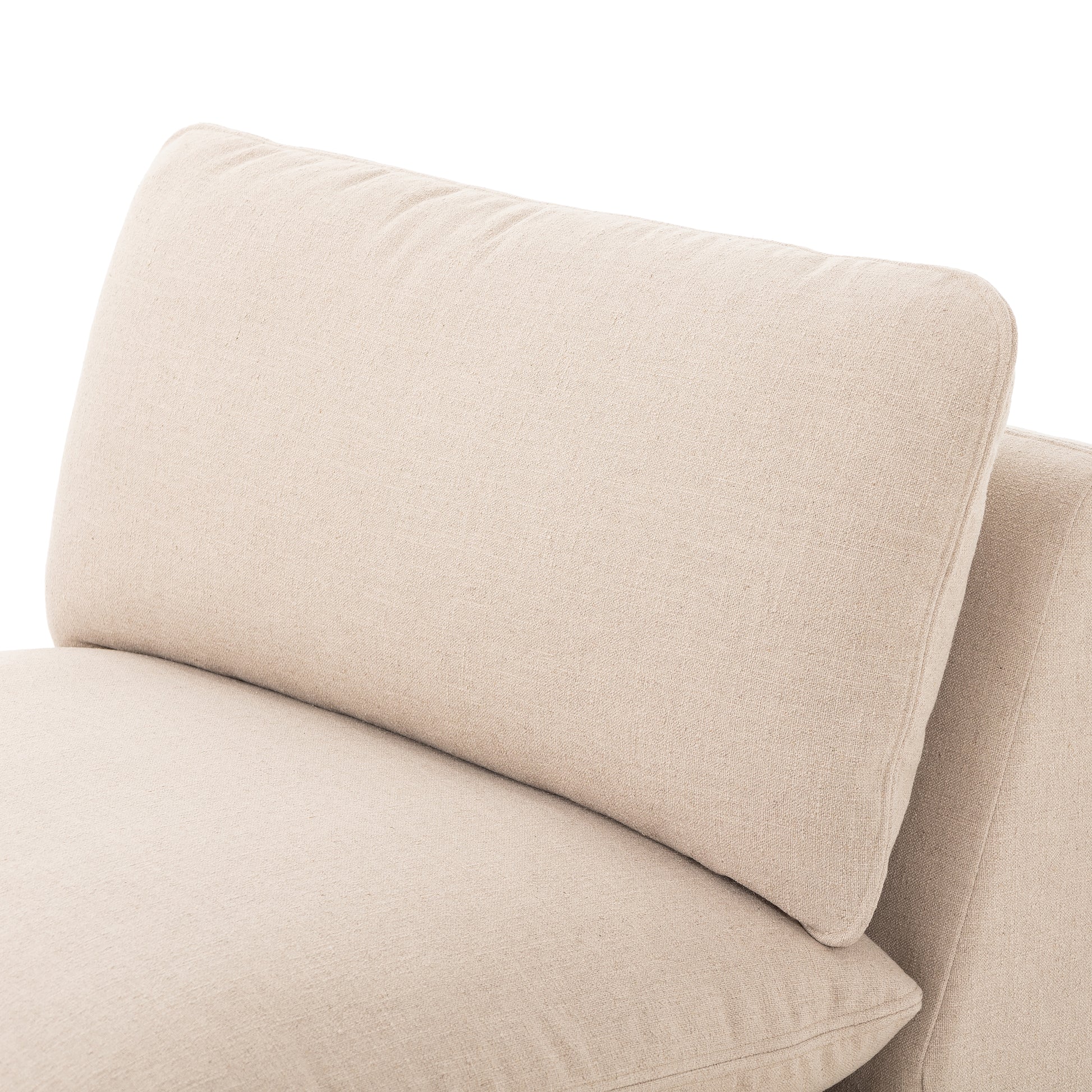 Taupe Armless Laura Sectional seatback up close