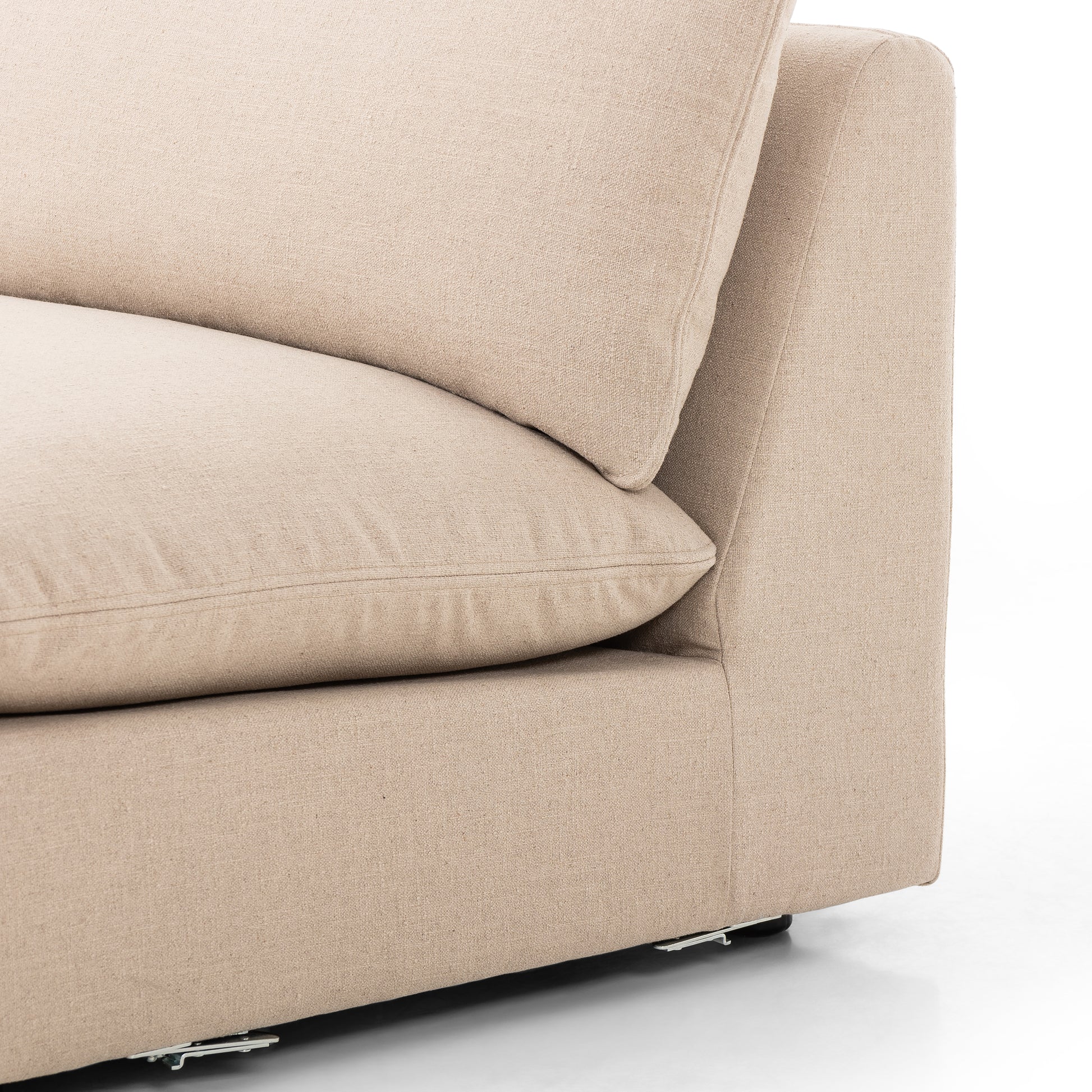 Taupe Armless Laura Sectional seat and seatback up close