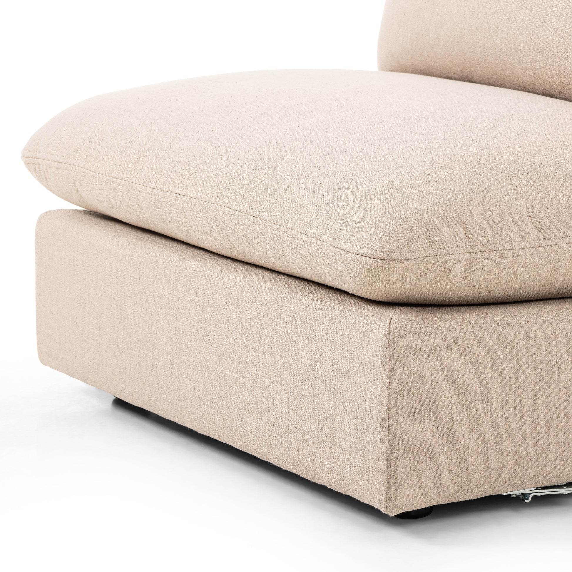 Taupe Armless Laura Sectional seat up close