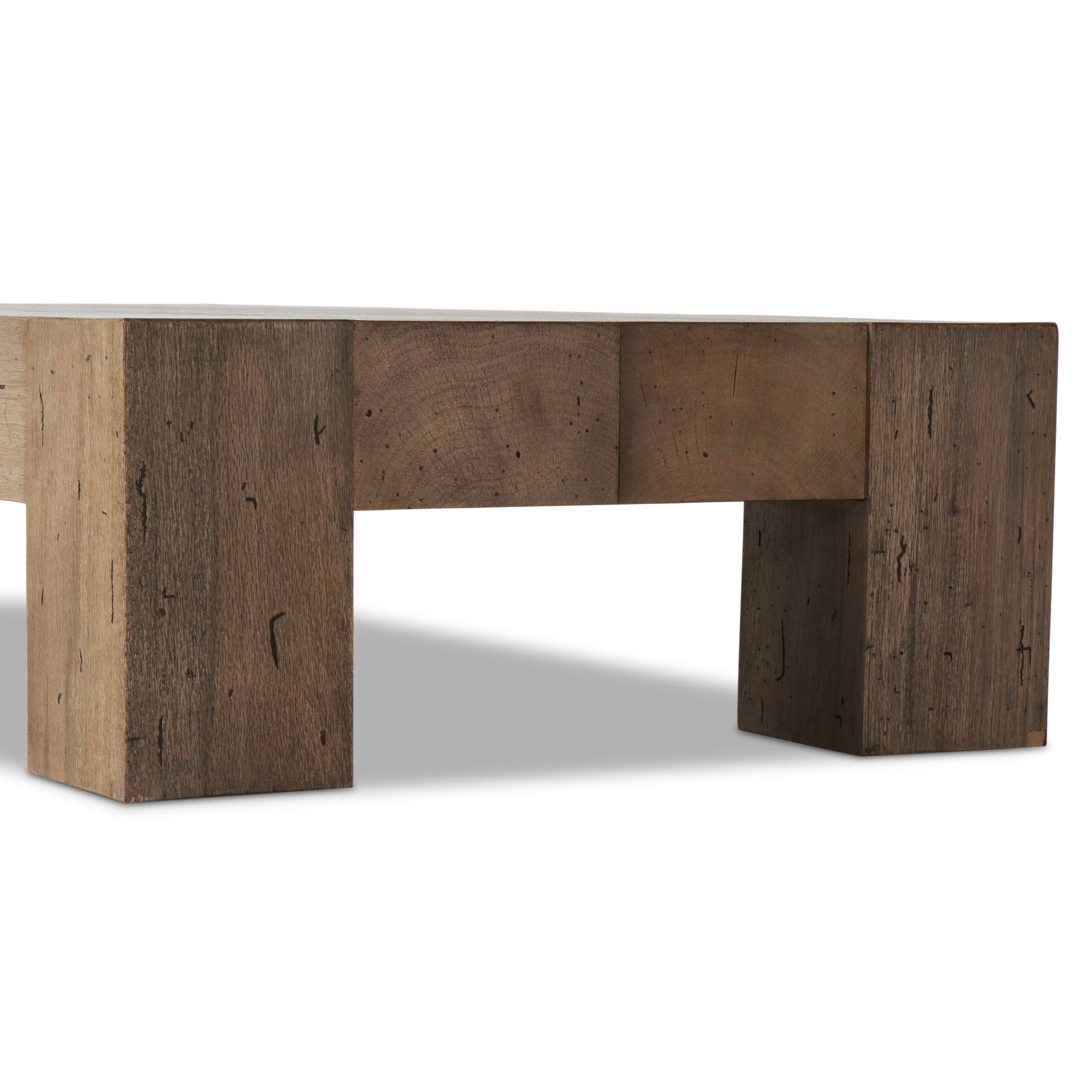 Powell Rectangular Coffee Table in Rustic Oak color legs shown up close