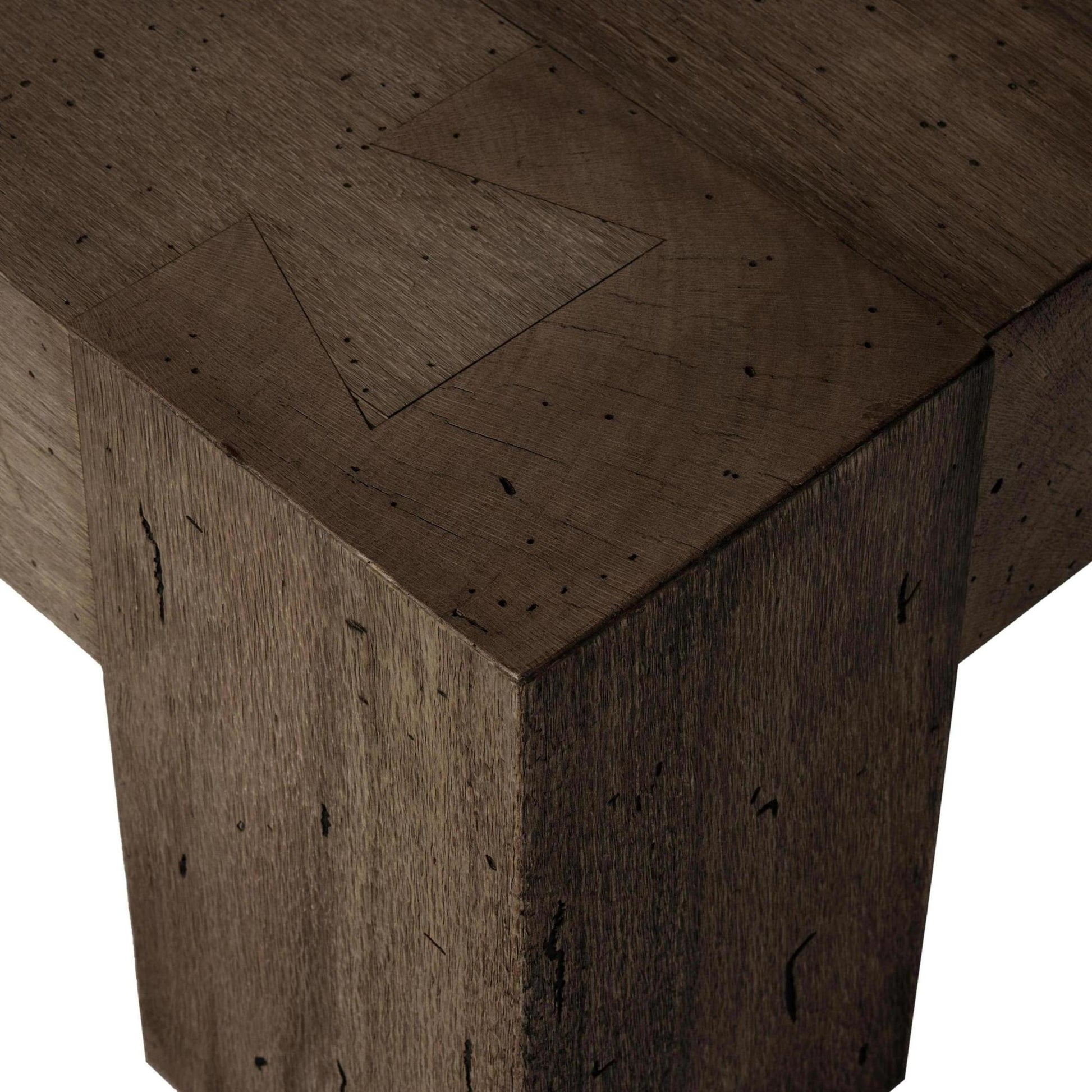 Powell Rectangular Coffee Table in ebony oak close up of wood detail on corner