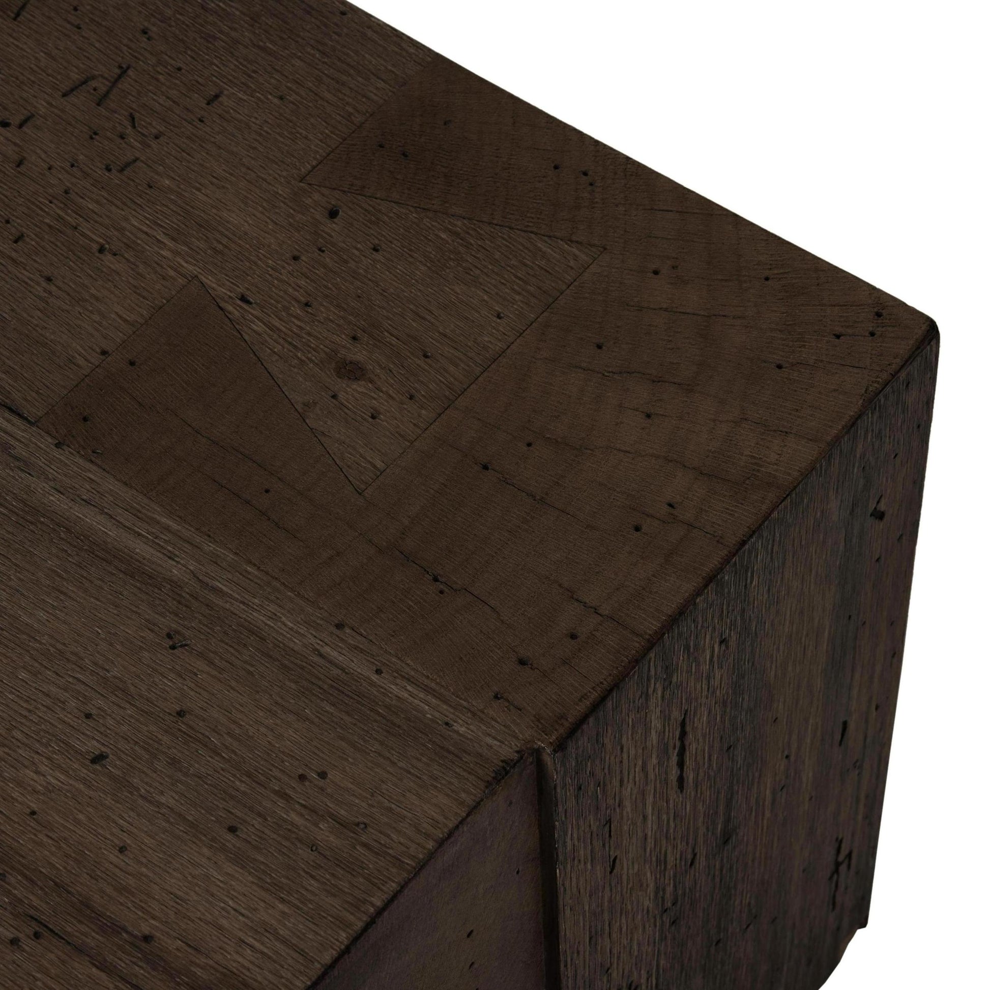 Powell Rectangular Coffee Table in ebony oak close up of corner of table