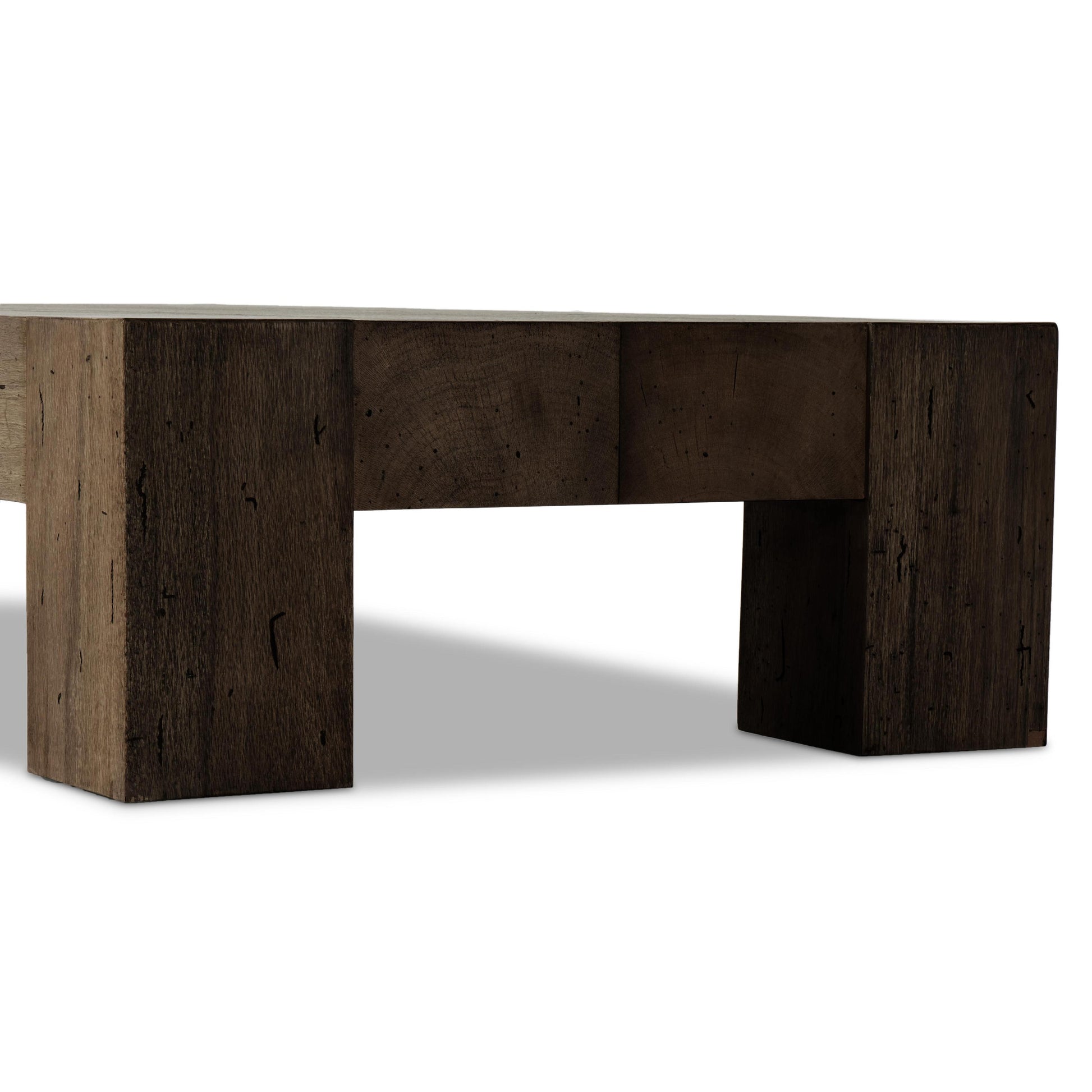 Powell Rectangular Coffee Table in ebony oak close up side view