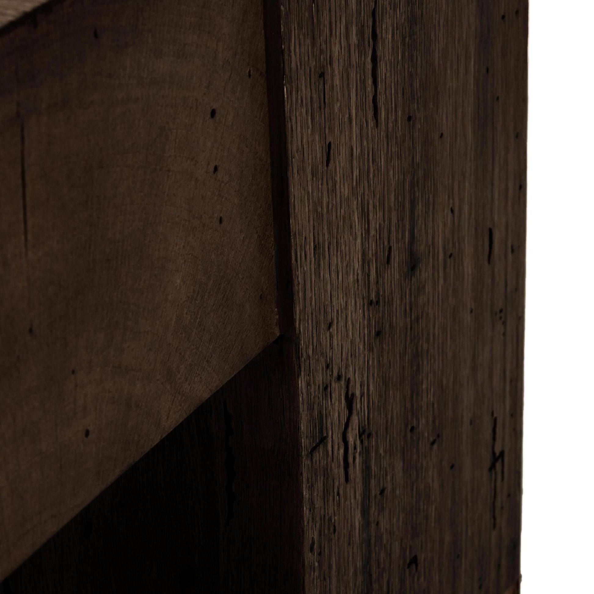 Powell Rectangular Coffee Table in ebony oak close up of wood detail on table leg