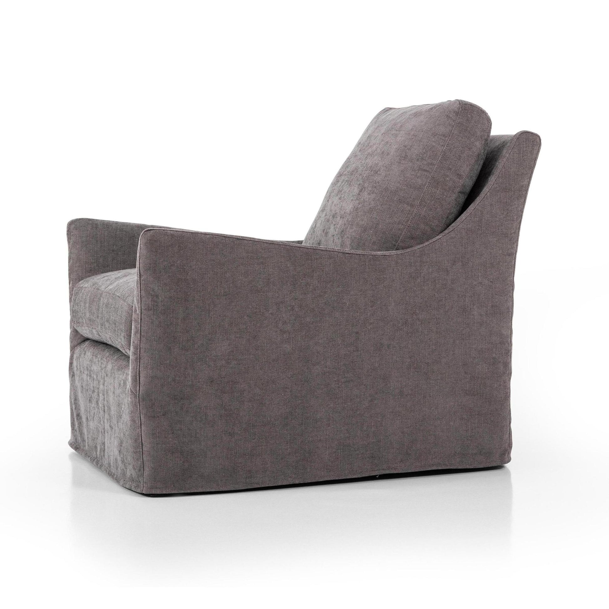 Sabine Slipcover Swivel Chair - smoke - side view angled