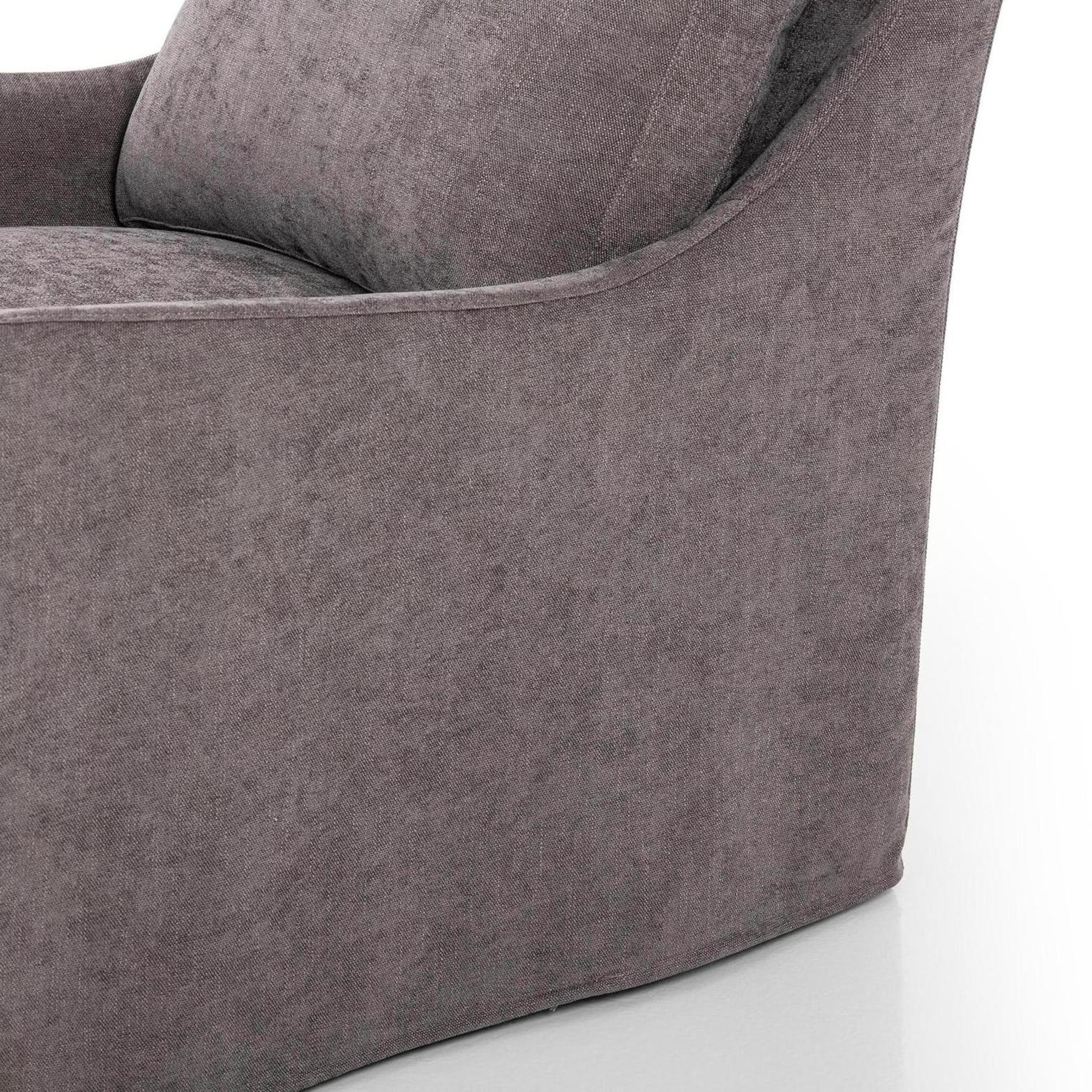 Sabine Slipcover Swivel Chair - smoke - close up of side of chair