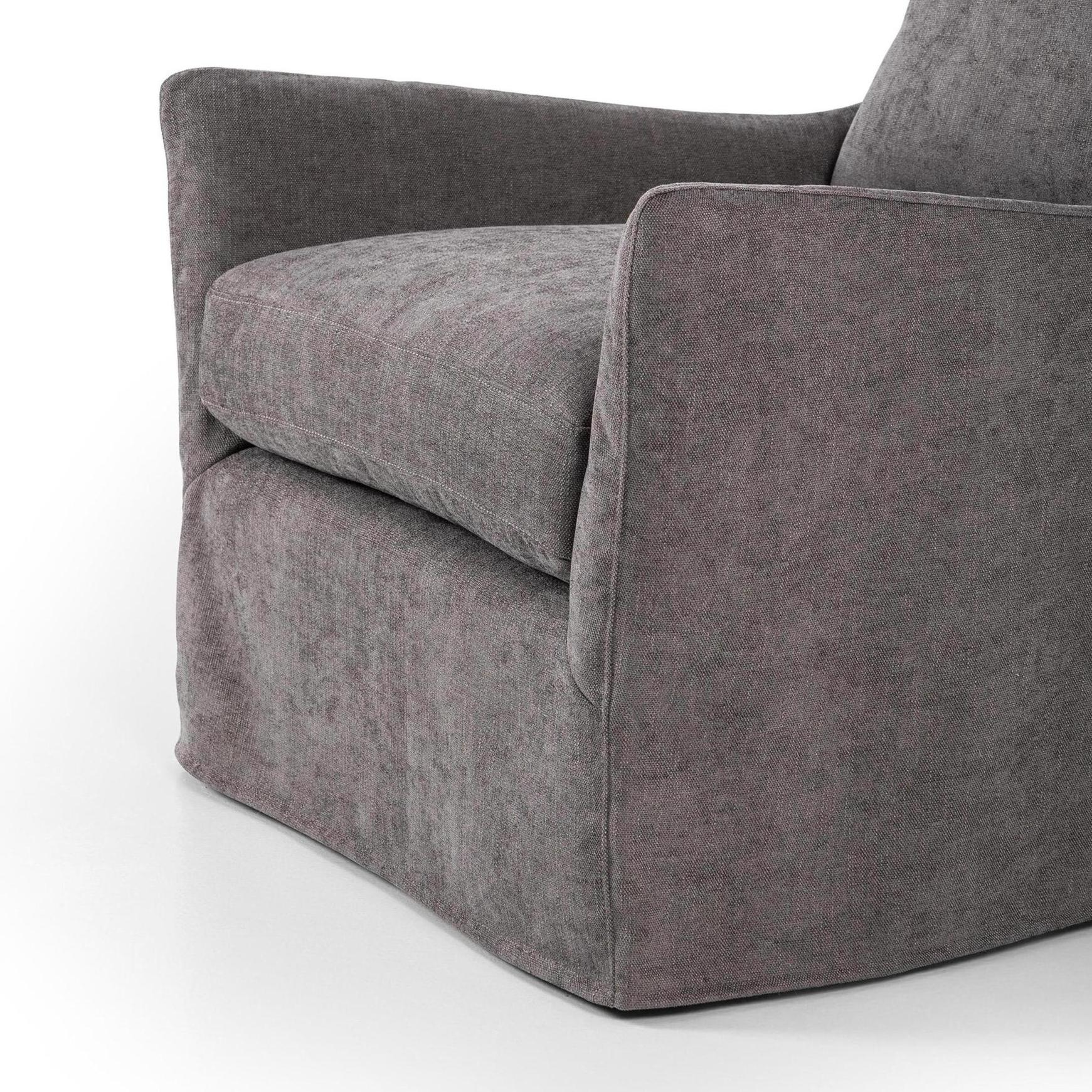 Sabine Slipcover Swivel Chair - smoke - close up of arms of chair