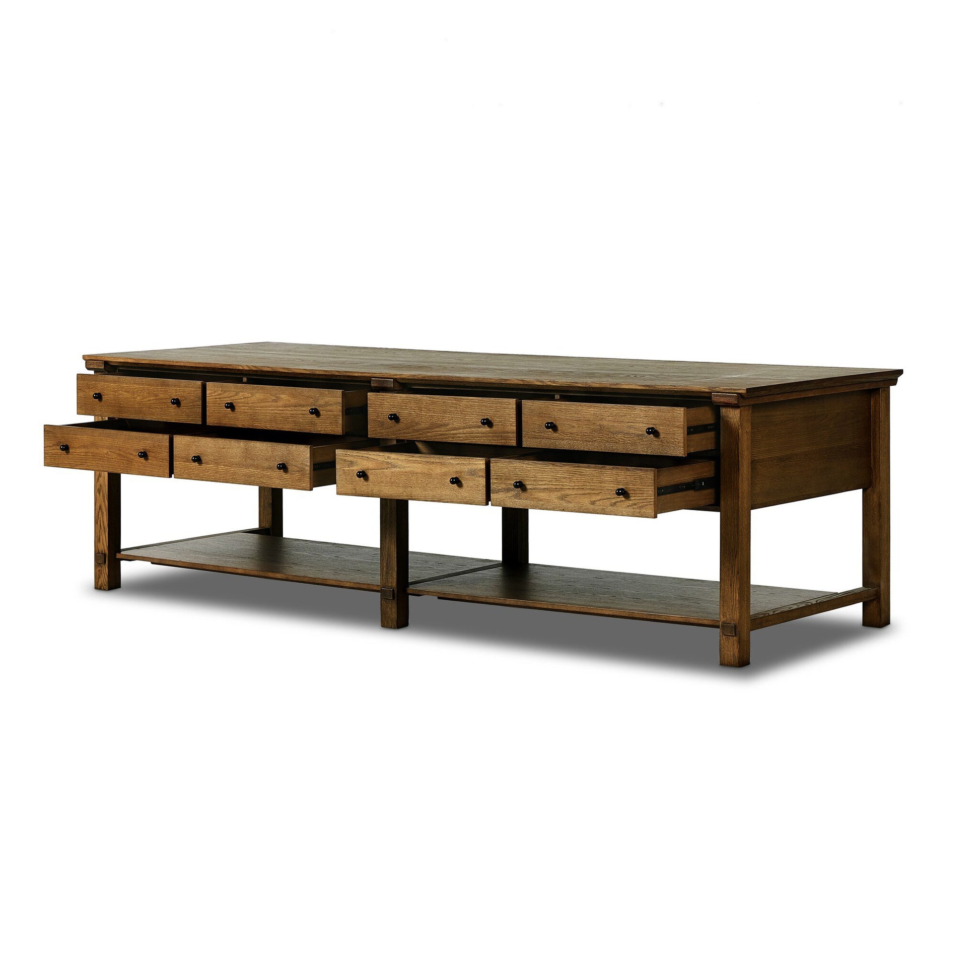 118" Dahlia Kitchen Island shown with drawers open