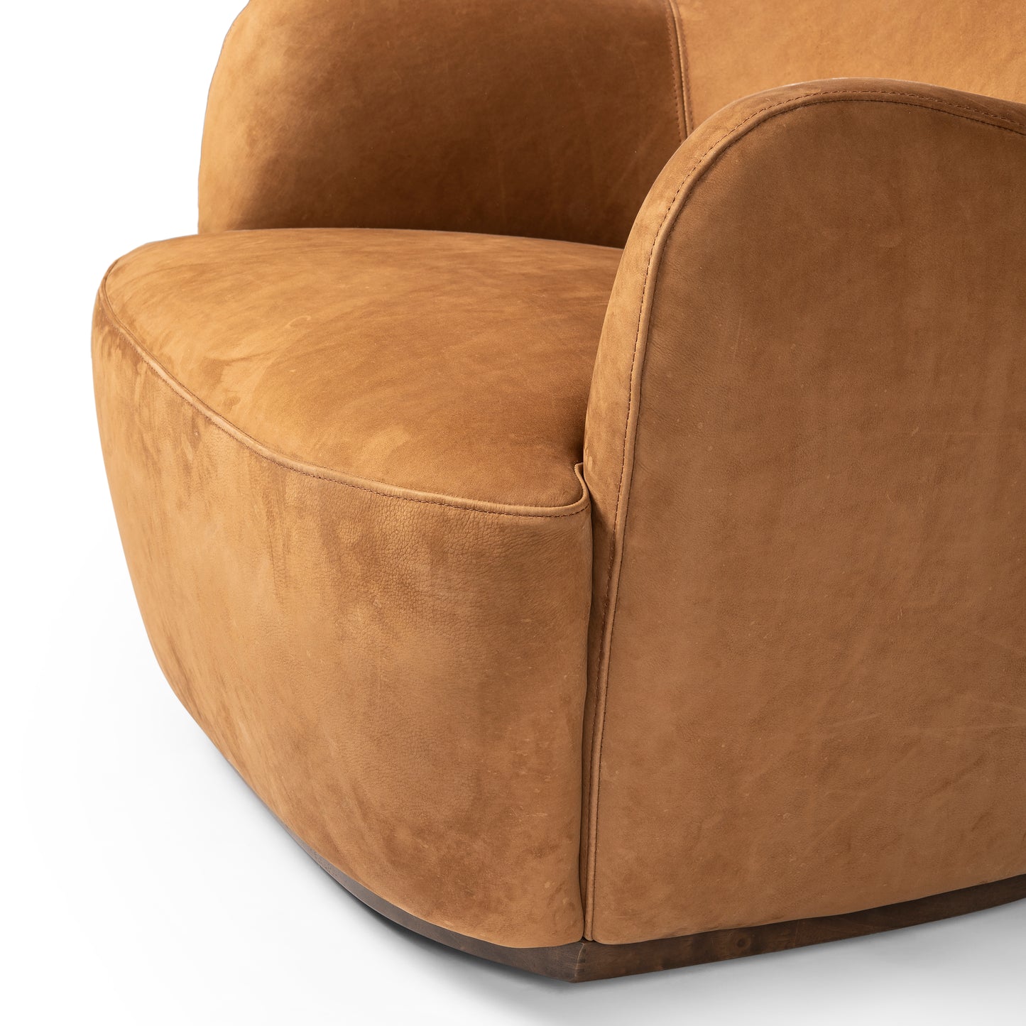 Nubuck Cognac Caesar Swivel Chair up close