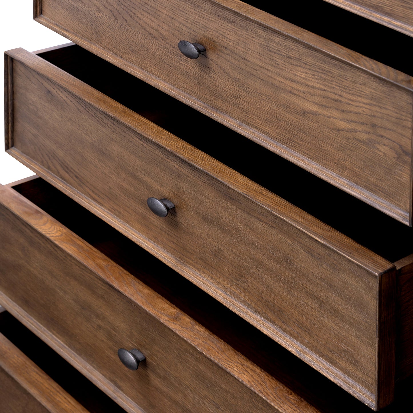 Orville Bedroom 5 Drawer Dresser shown up close with drawers open