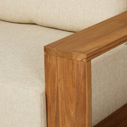 Augustine Outdoor Chair close up view of wood armrest
