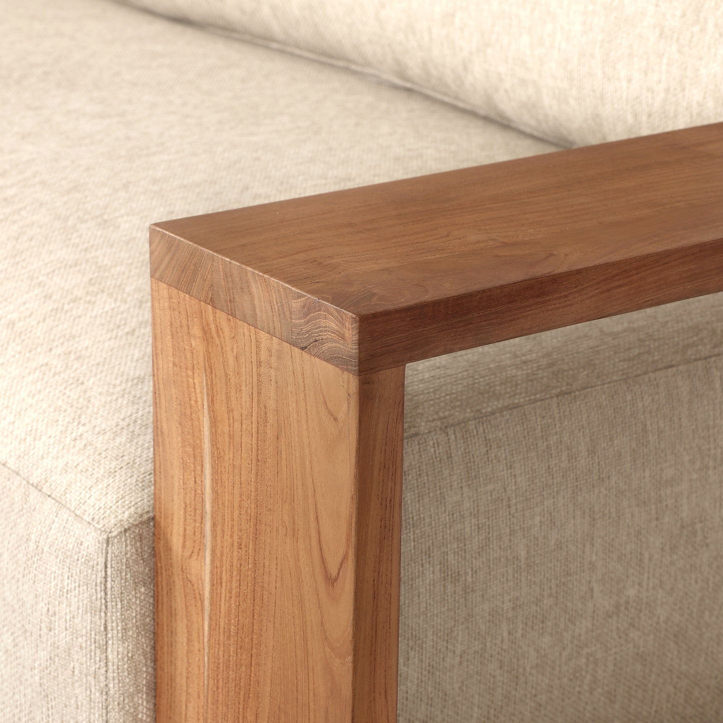 Augustine Outdoor Sofa close up angled view of armrest