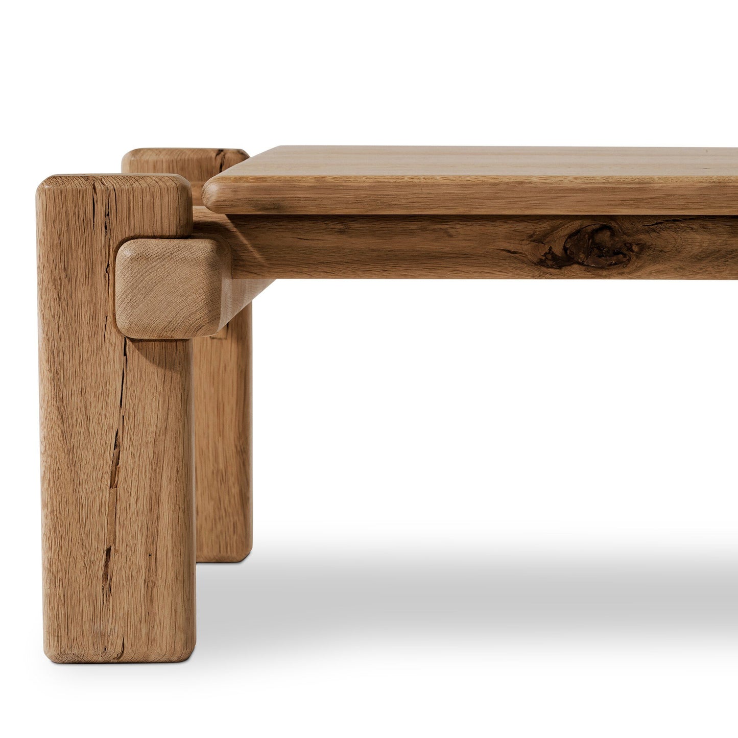 Natural Reclaimed French Oak close up front view underneath table