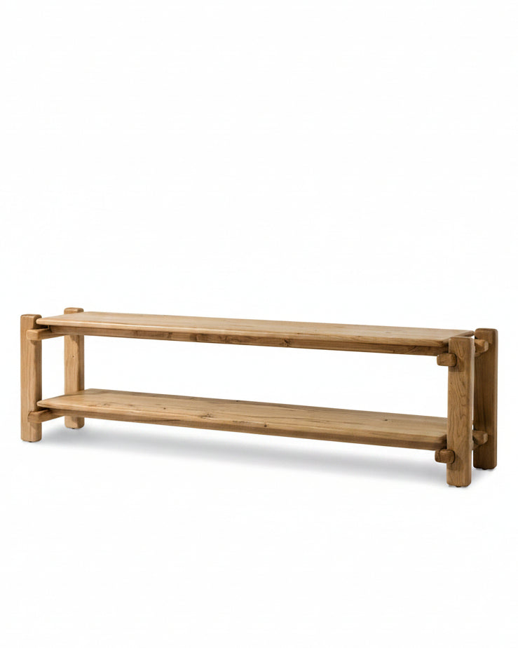 Brady Low Console Table in Natural Reclaimed French Oak angled view