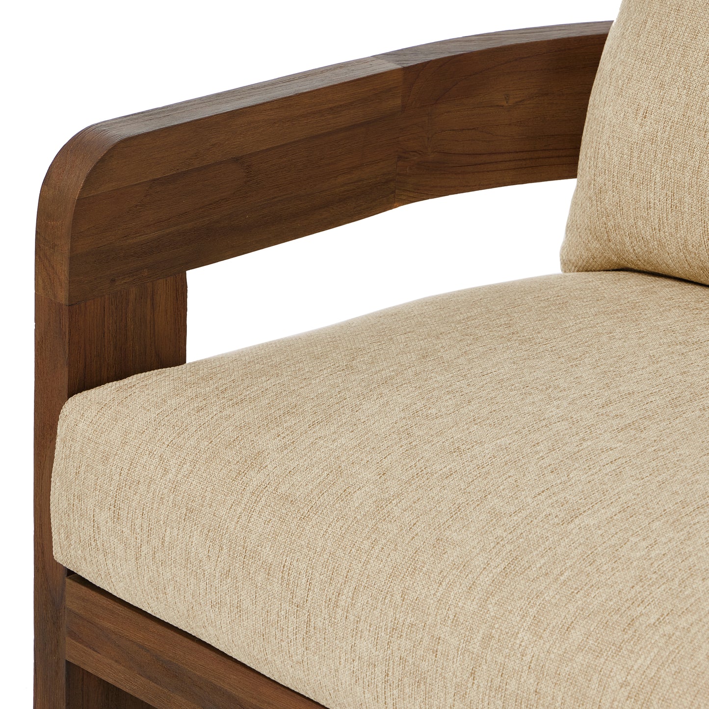 Caspian Outdoor Sofa close up view of cushion seating and armrest