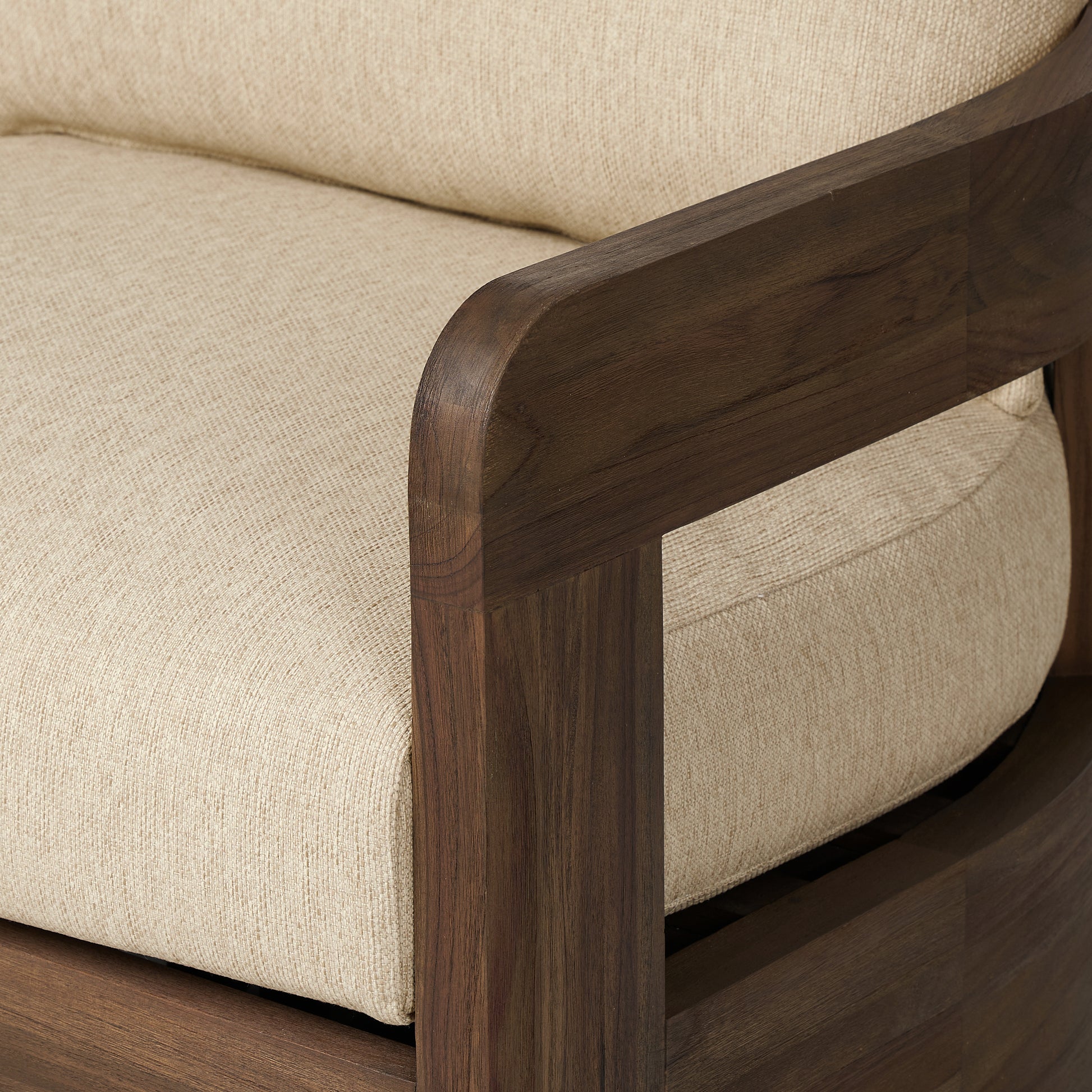 Caspian Outdoor Swivel Chair close up view of armrest