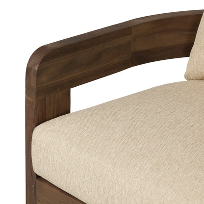 Caspian Outdoor Swivel Chair close up view of curved armrest and seat