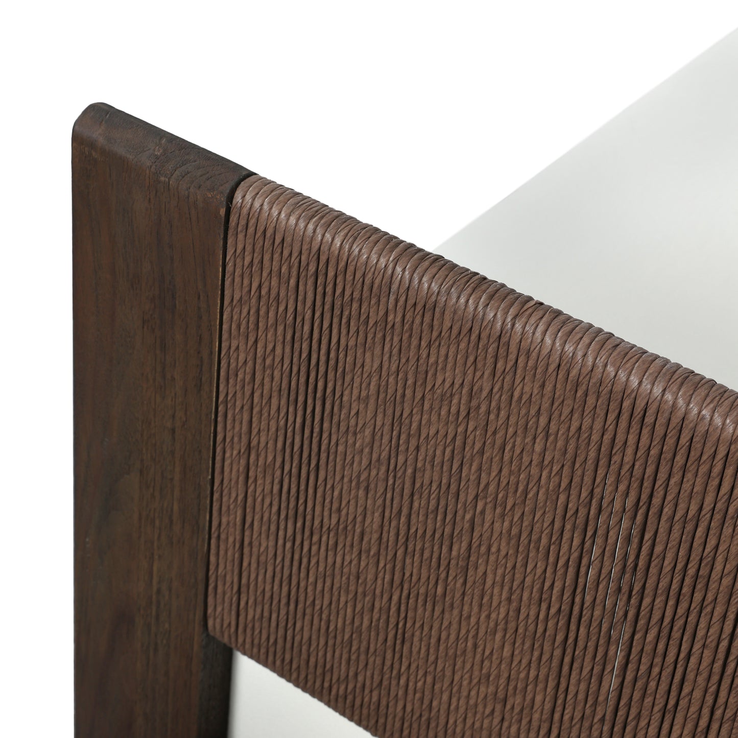 Adrian Outdoor Sofa close up view of textured chair and wood 