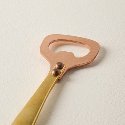 Hammered Copper and Gold Bottle Opener up close