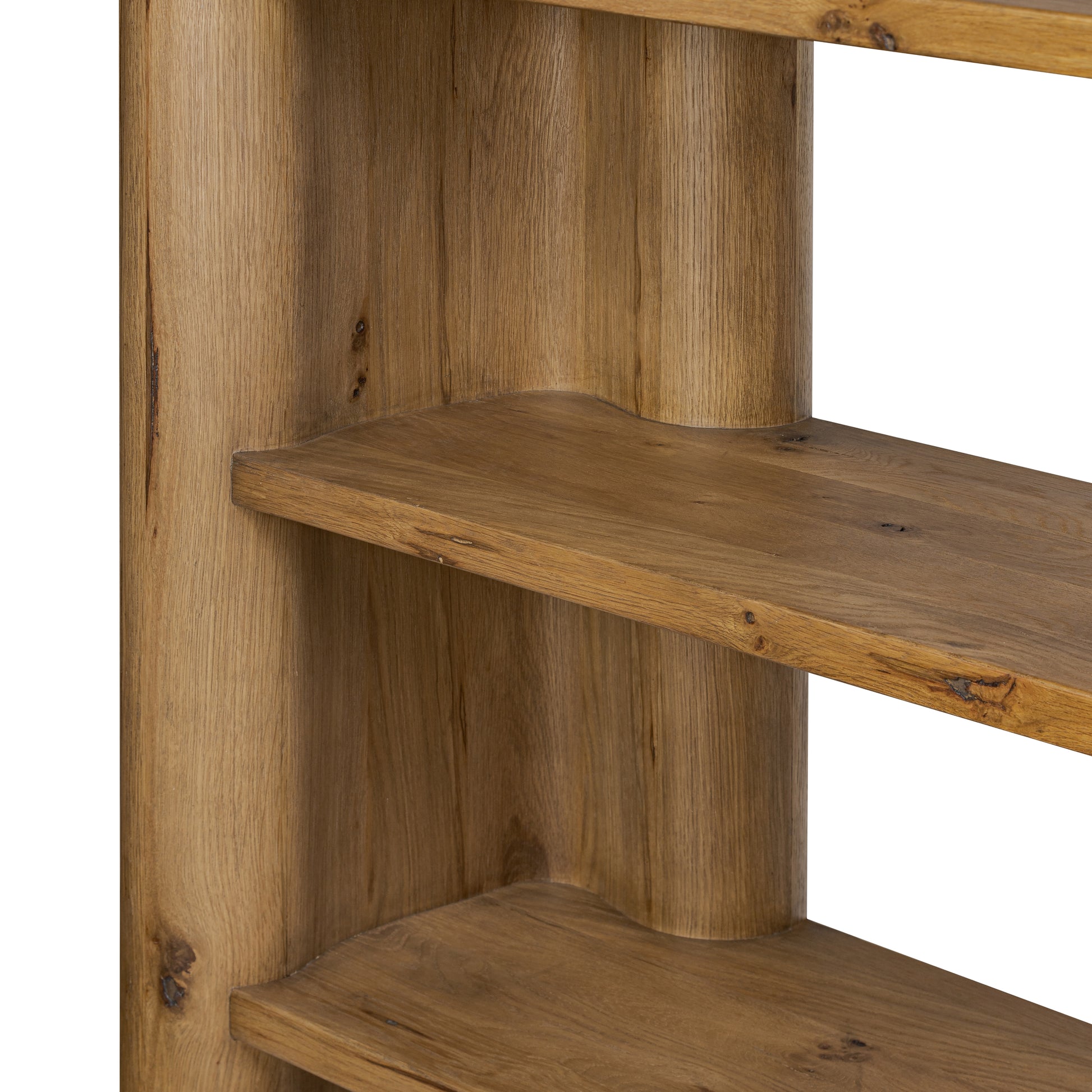 Wellington Bookcase close up of shelves and curve detail