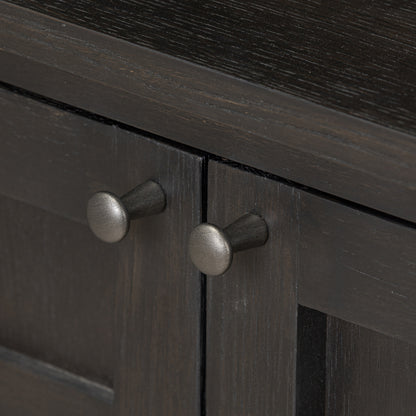 Cara Bookcase zoomed in view of bottom cabinet doorknobs