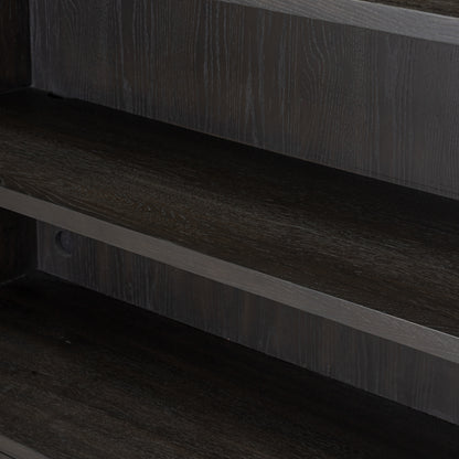 Cara Bookcase close up view of bottom shelves