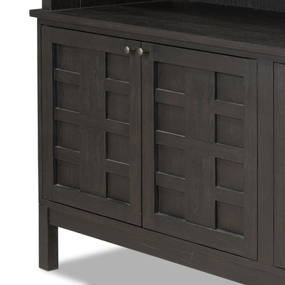 Cara Bookcase close up view of bottom double door with grid wood design