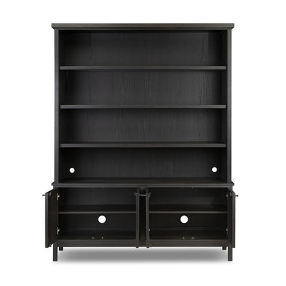Cara Bookcase with bottom doors open showing two additional shelves 
