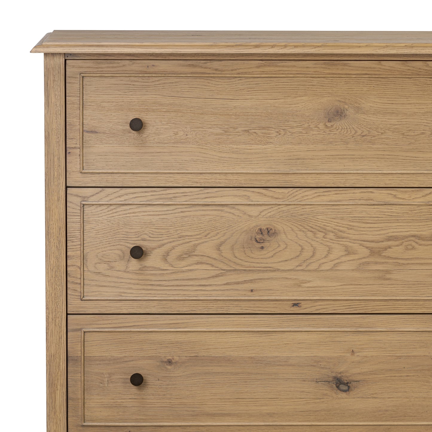 Hamilton Tall Chest close up view of drawer knobs