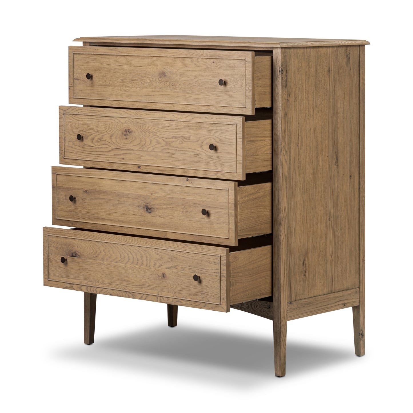 Hamilton Tall Chest angled view with drawers opened