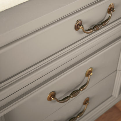 Quaint Cottage paint featured on vintage inspired console table clese up with bronze handles