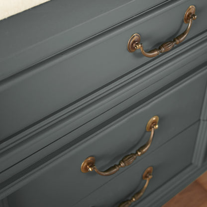Ridge Rock paint shown on vintage-inspired console table close up with bronze handles