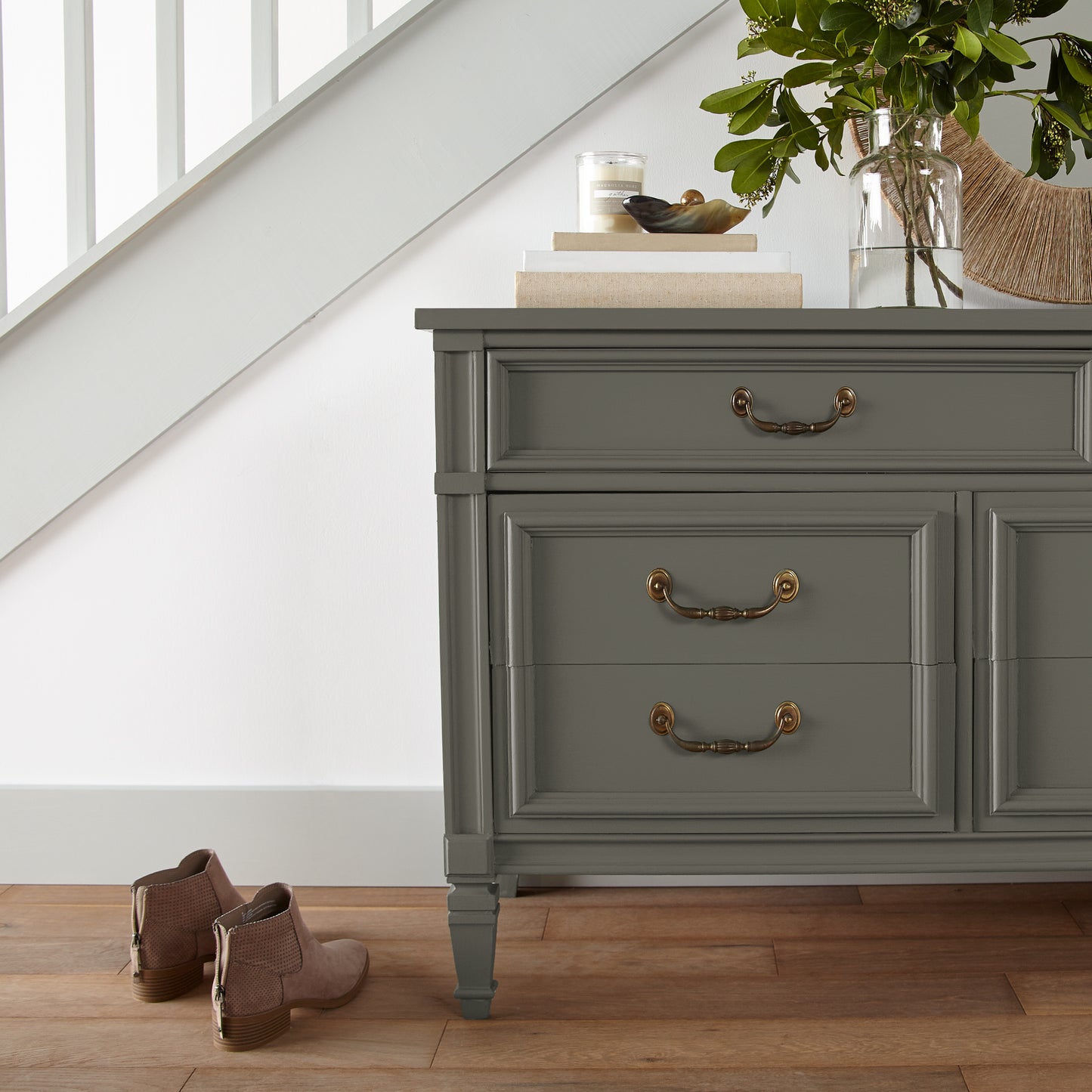 Trailhead paint featured on vintage inspired console table 