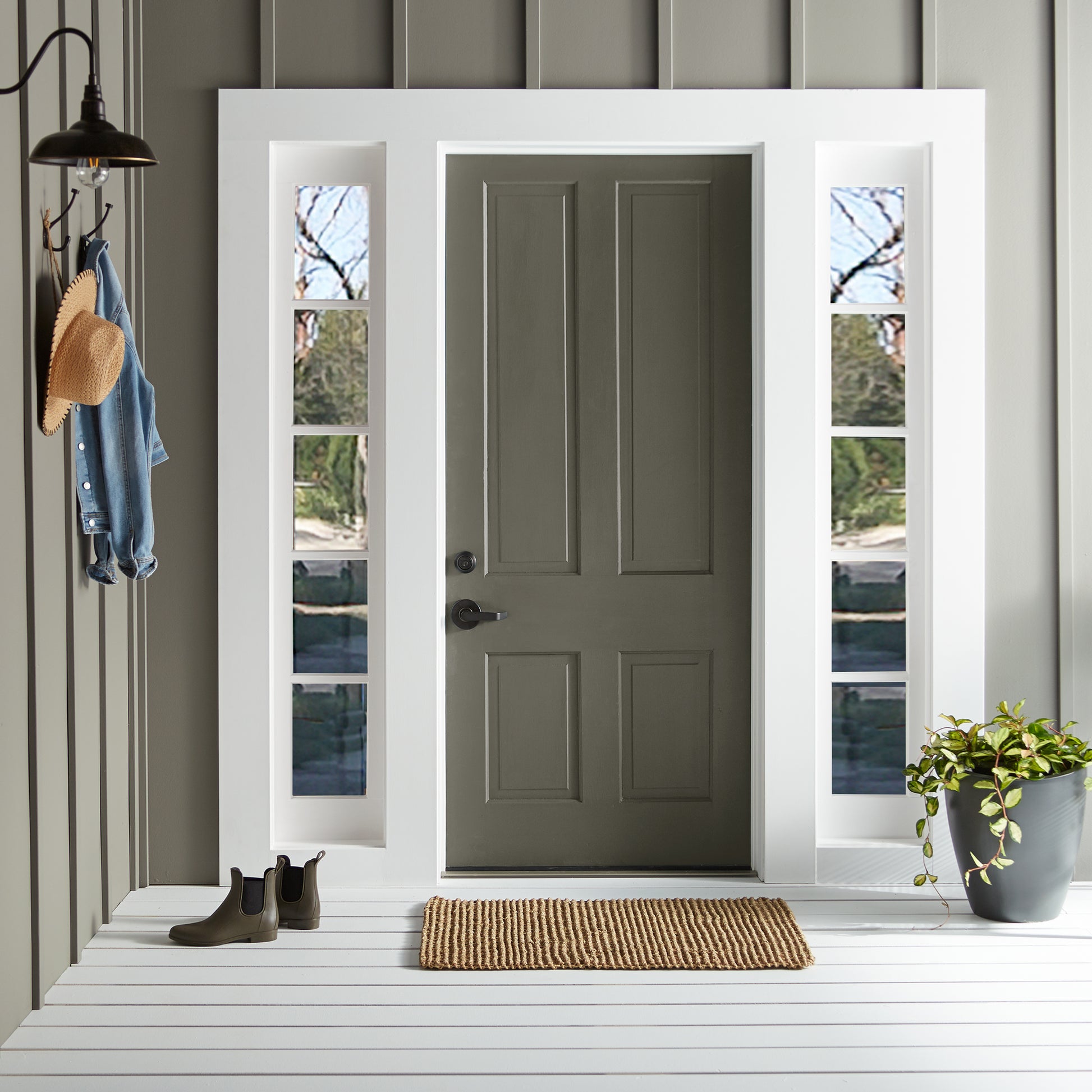 Trailhead paint shown on front door of home