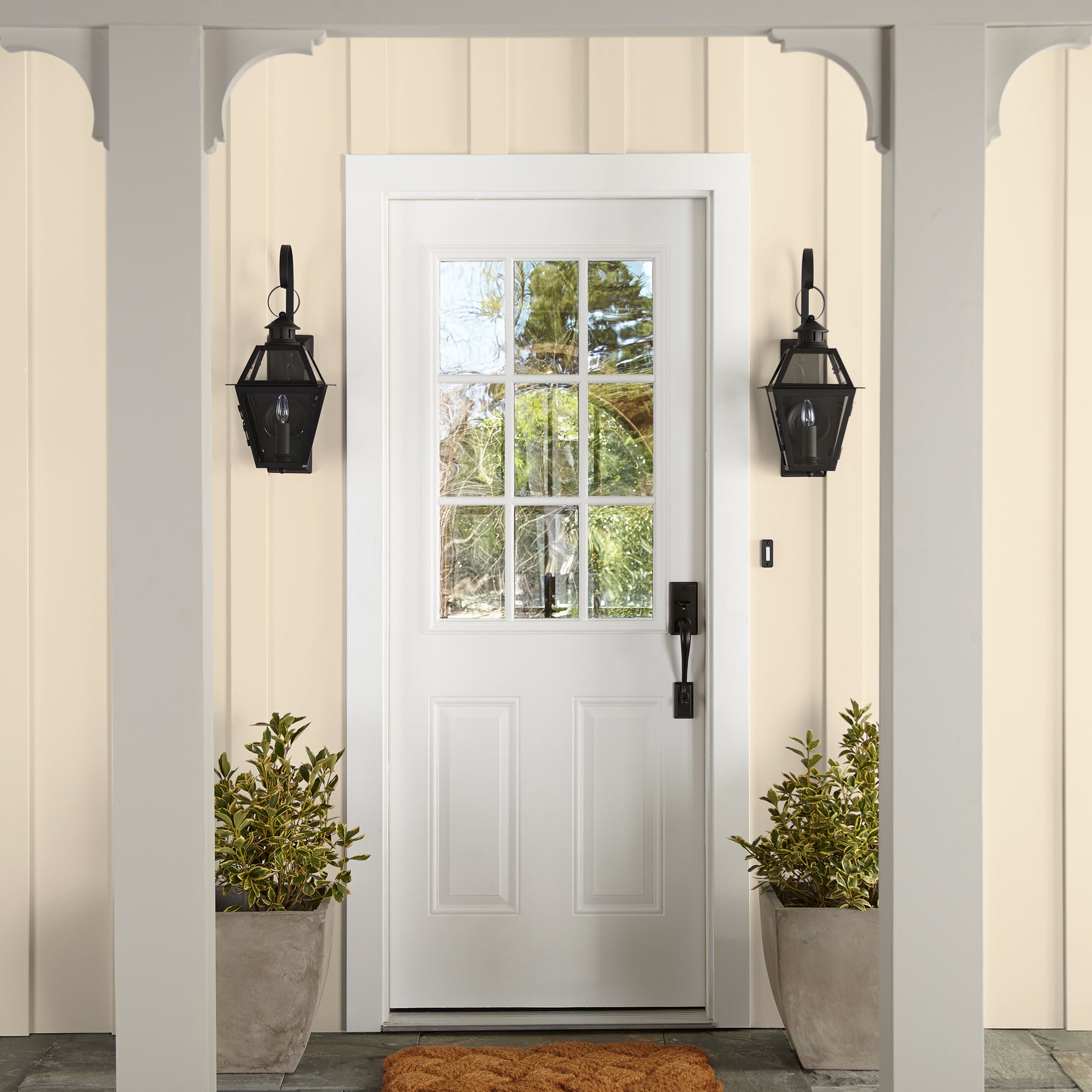 Morning Snow paint shown wood paneling outside of home