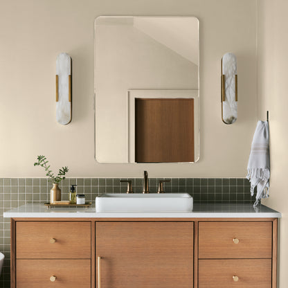 Morning Snow paint color shown in bathroom wall with vanity mirror