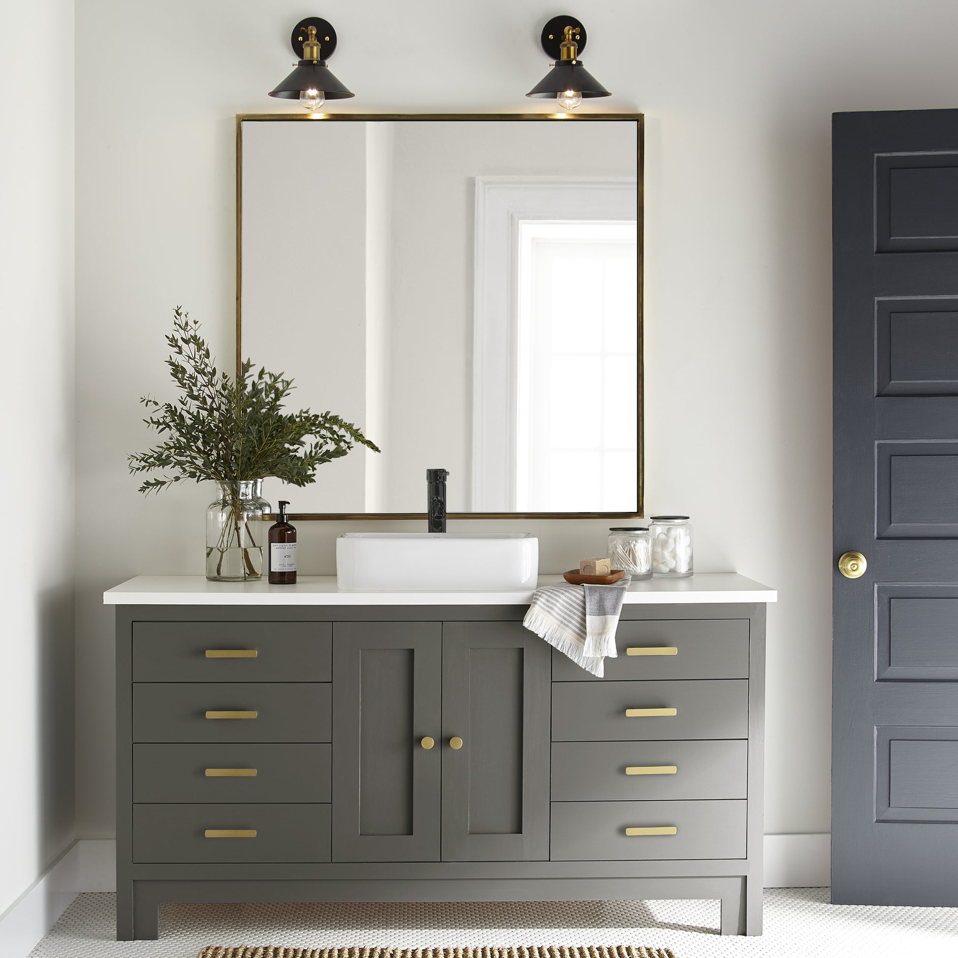 Trailhead paint featured on bathroom cabinetry