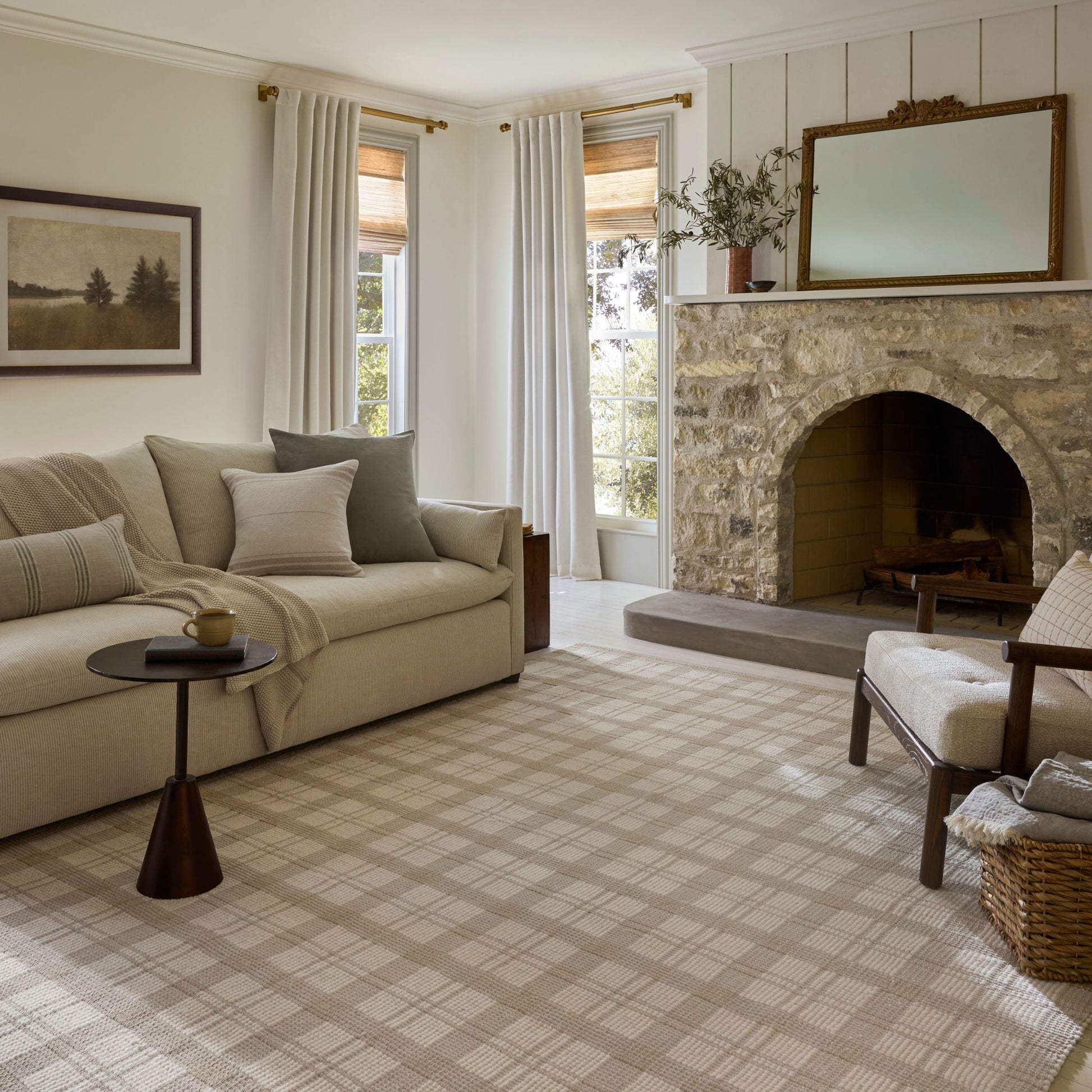 Ryder Beige Ivory Rug shown in living room