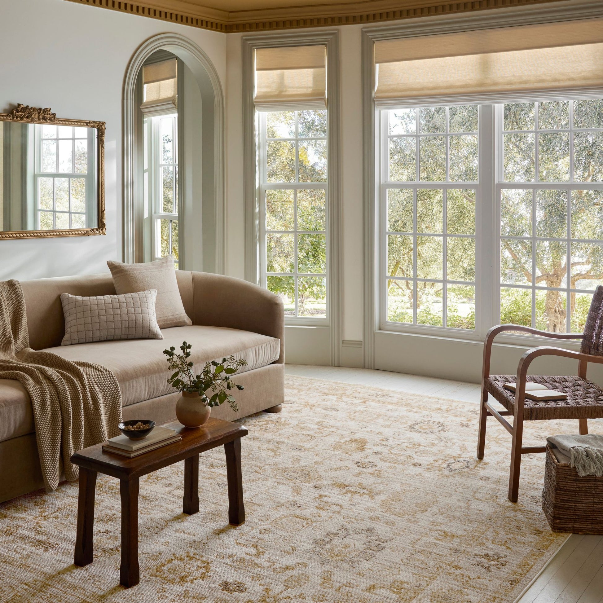 Pace Natural Gold Rug shown in living room