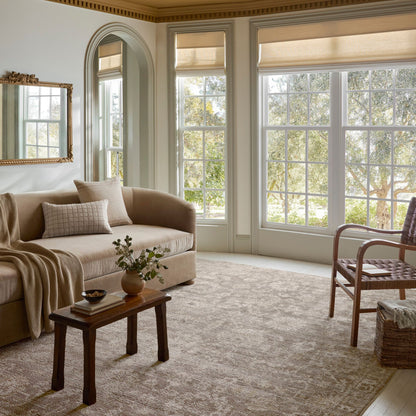 Pace Taupe Wheat Rug shown in living room